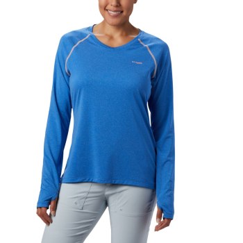 Columbia PFG Tamiami Heather Knit Long Sleeve, Sudaderas Azules Coral Claro Para Mujer | 360172-LXK